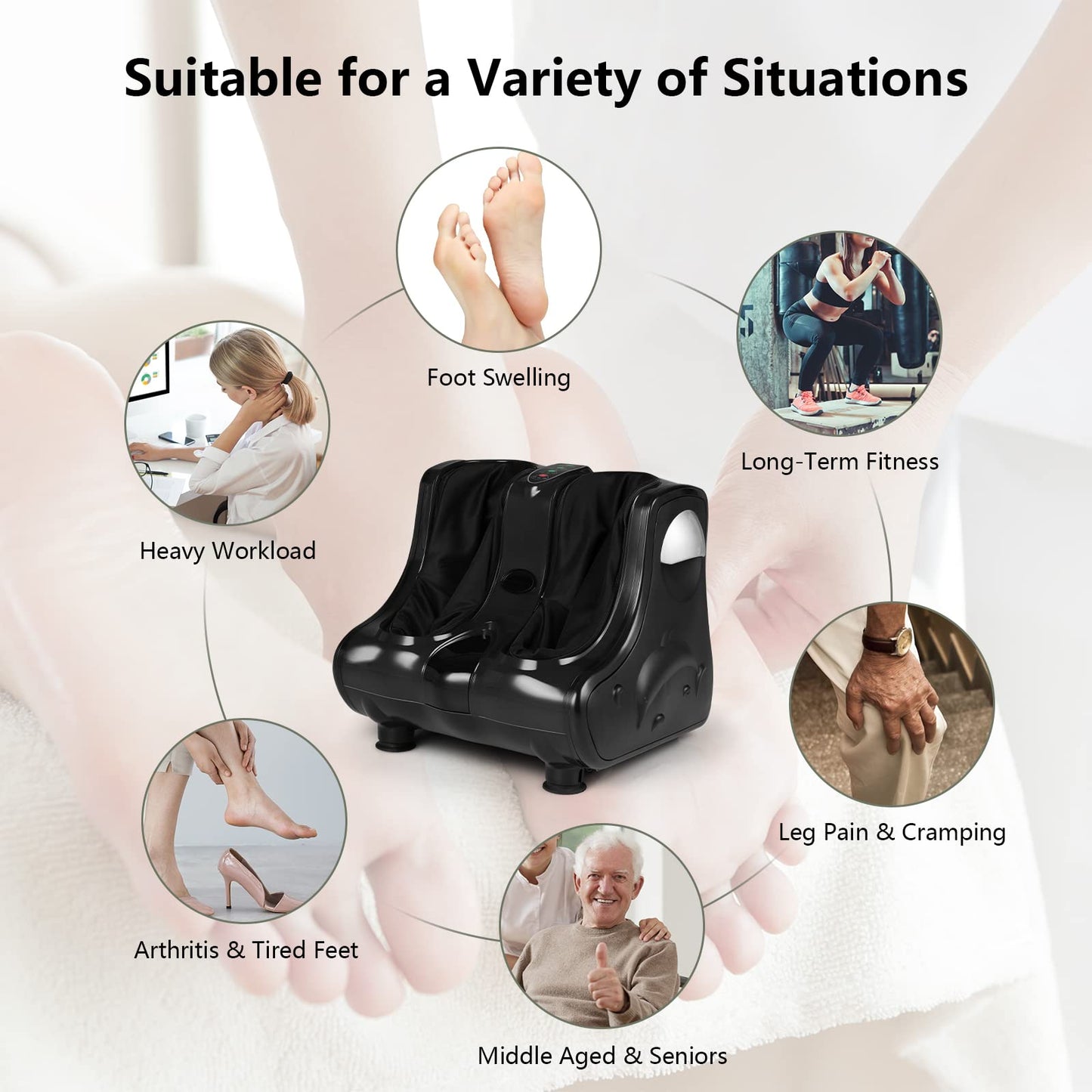 ARLIME Foot Calf Massager Machine with Shiatsu Kneading Rolling Vibration Heating Massager