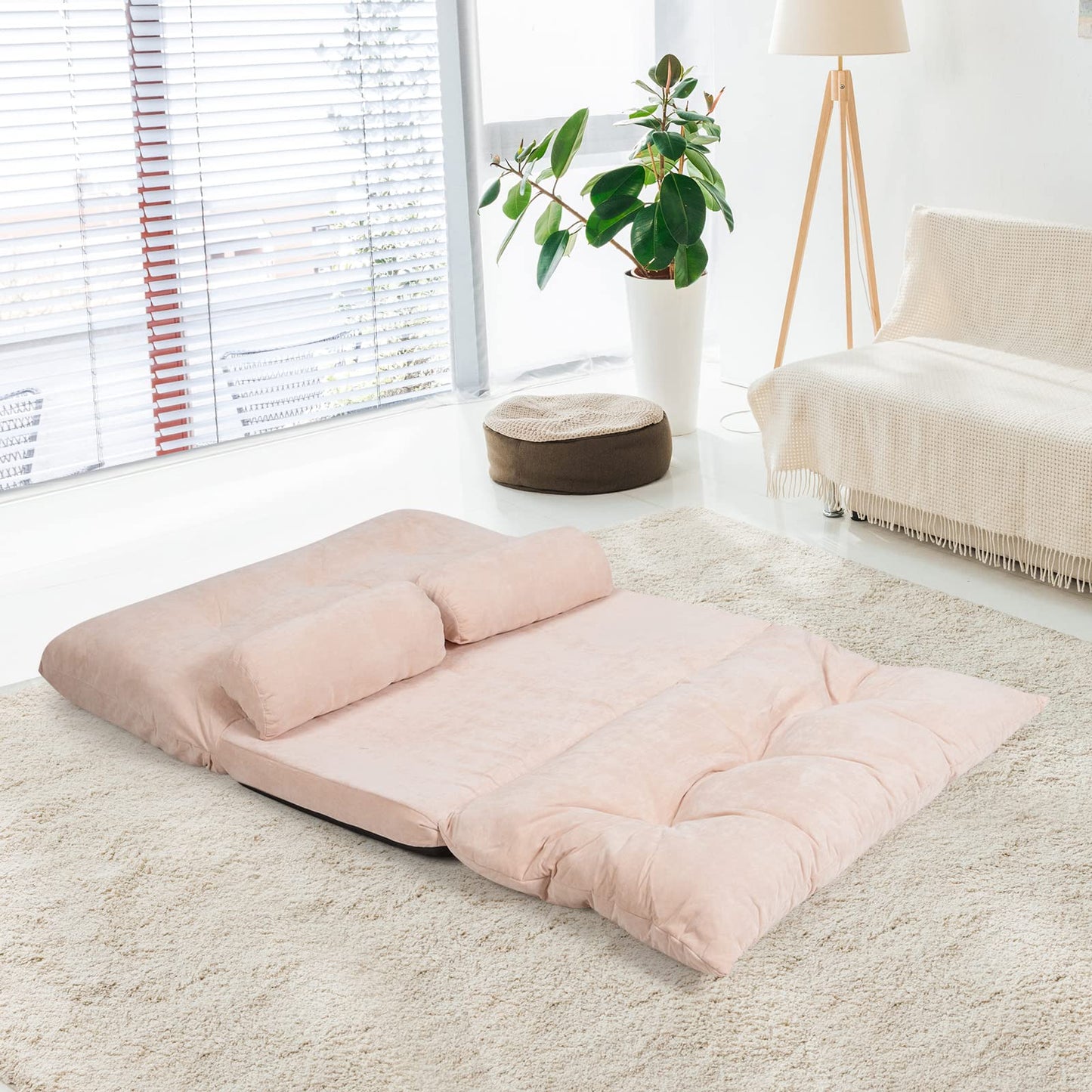 Convertible Floor Sofa Couch with 2 Waist Pillows for Reading Playing Gaming