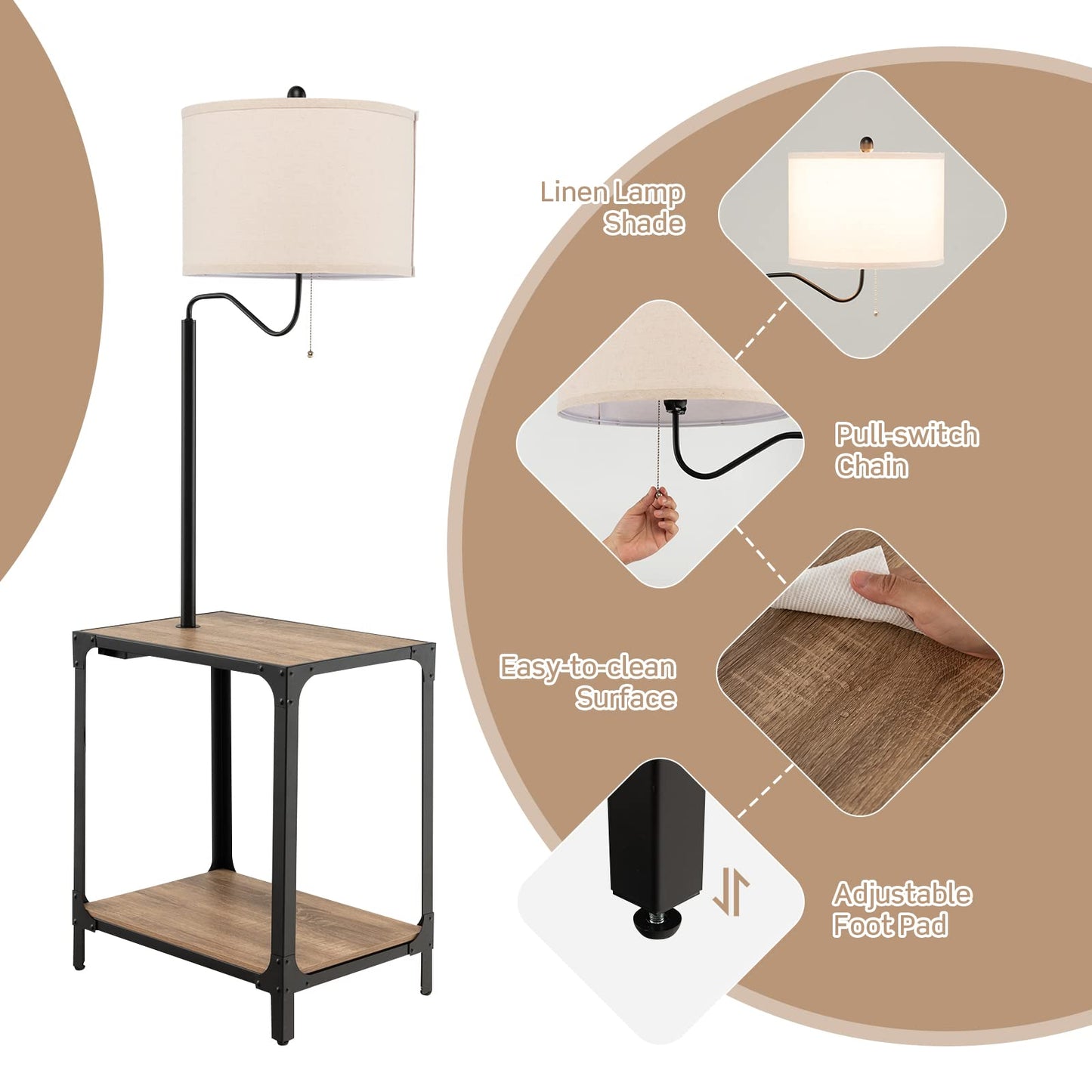 ARLIME Floor Lamp with End Table and USB Charging Ports