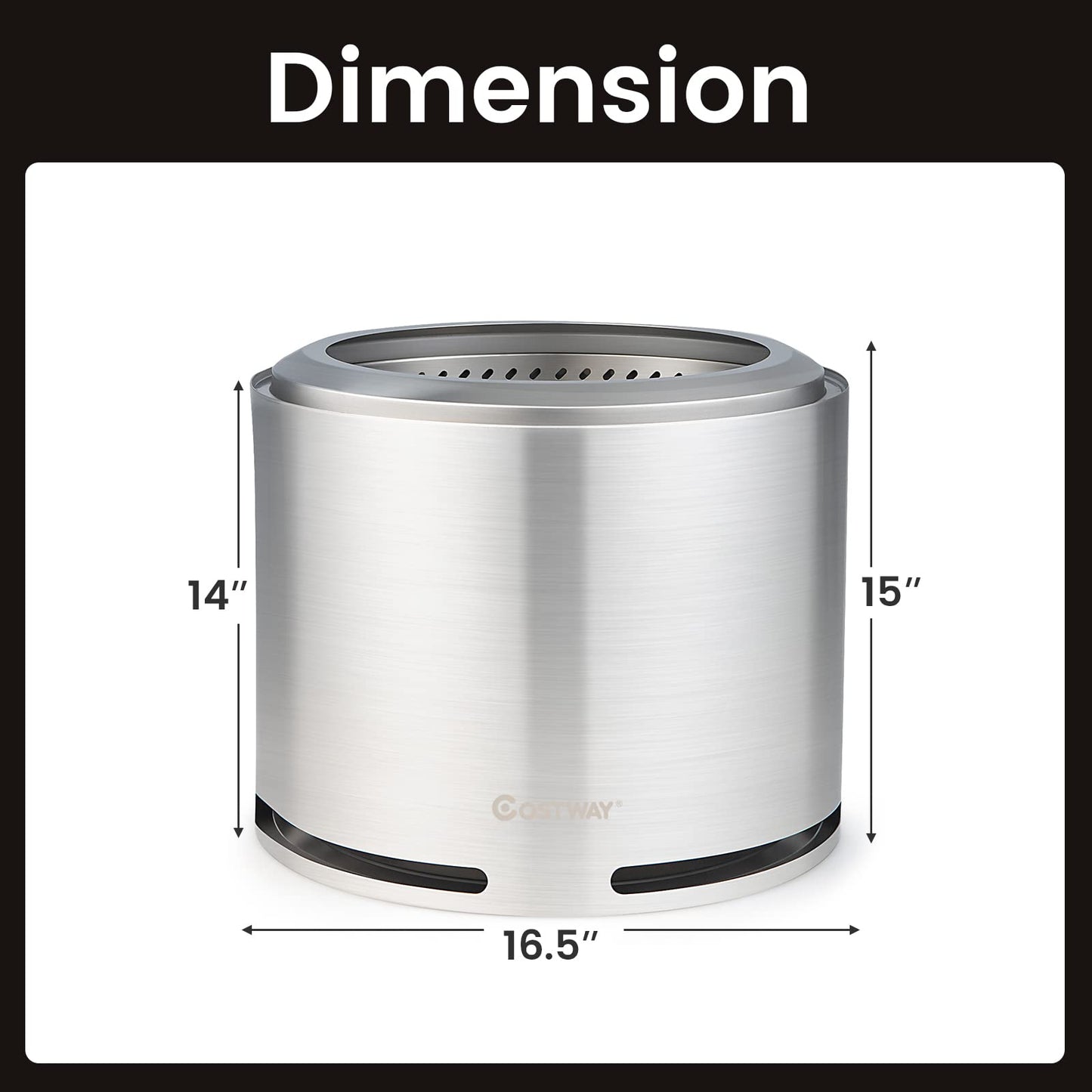 18.5 Inches Smokeless Fire Pit with Double Wall Design