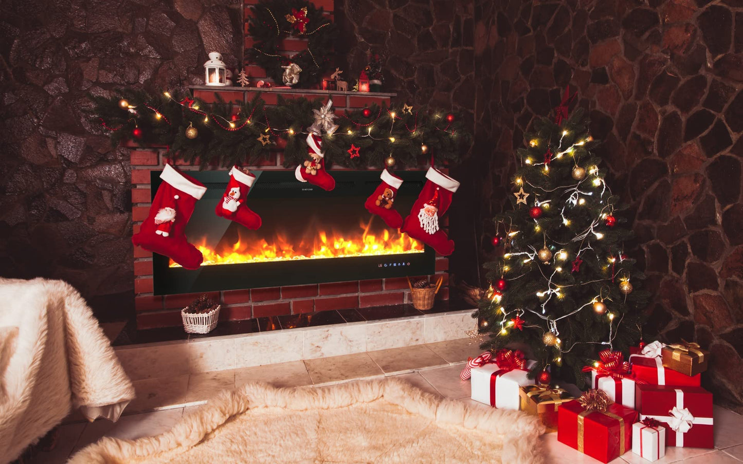 ARLIME 50” Recessed Electric Fireplace 750W/1500W Wall Mounted & in Wall