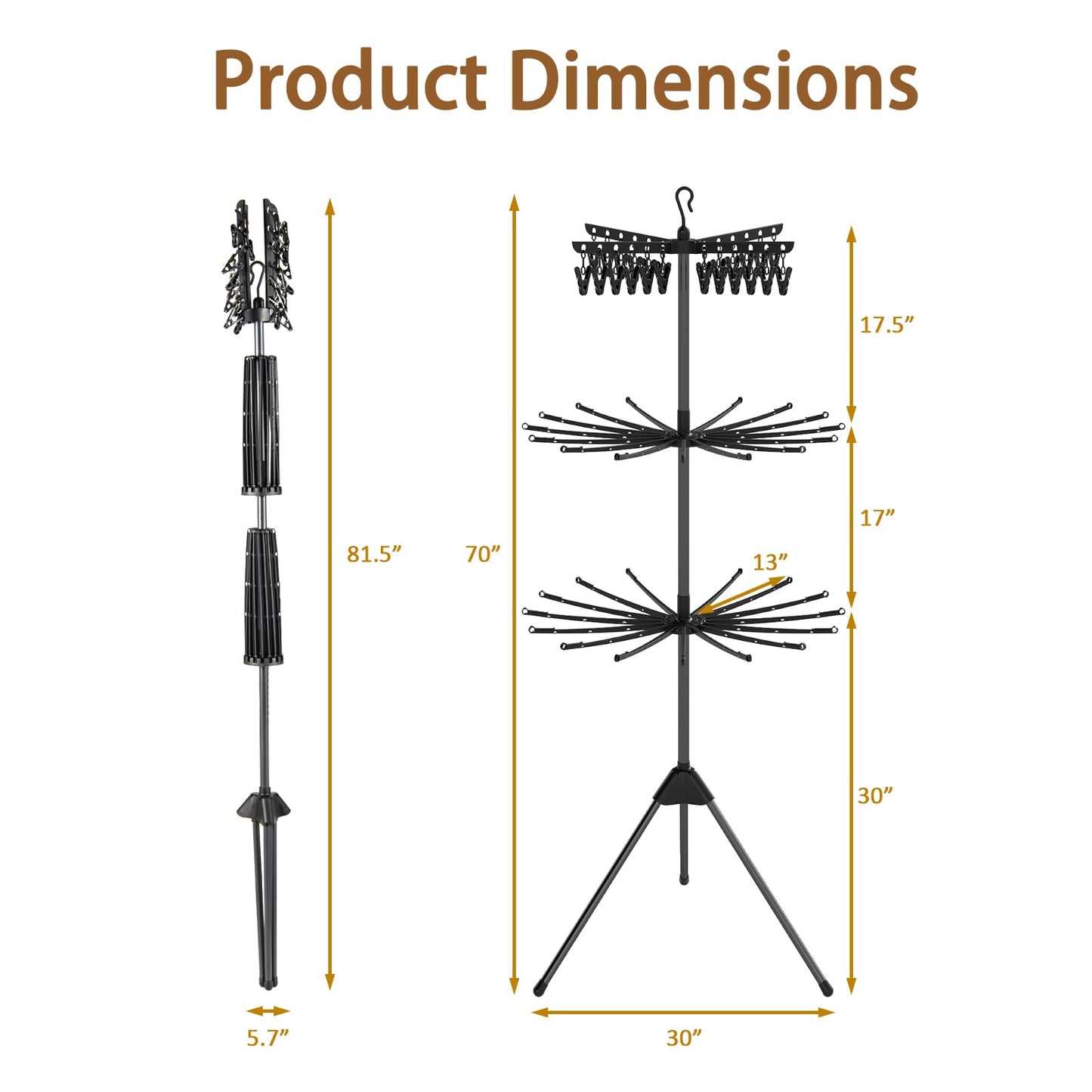 Foldable Garment with 32 Hanging Rods & 24 Clips