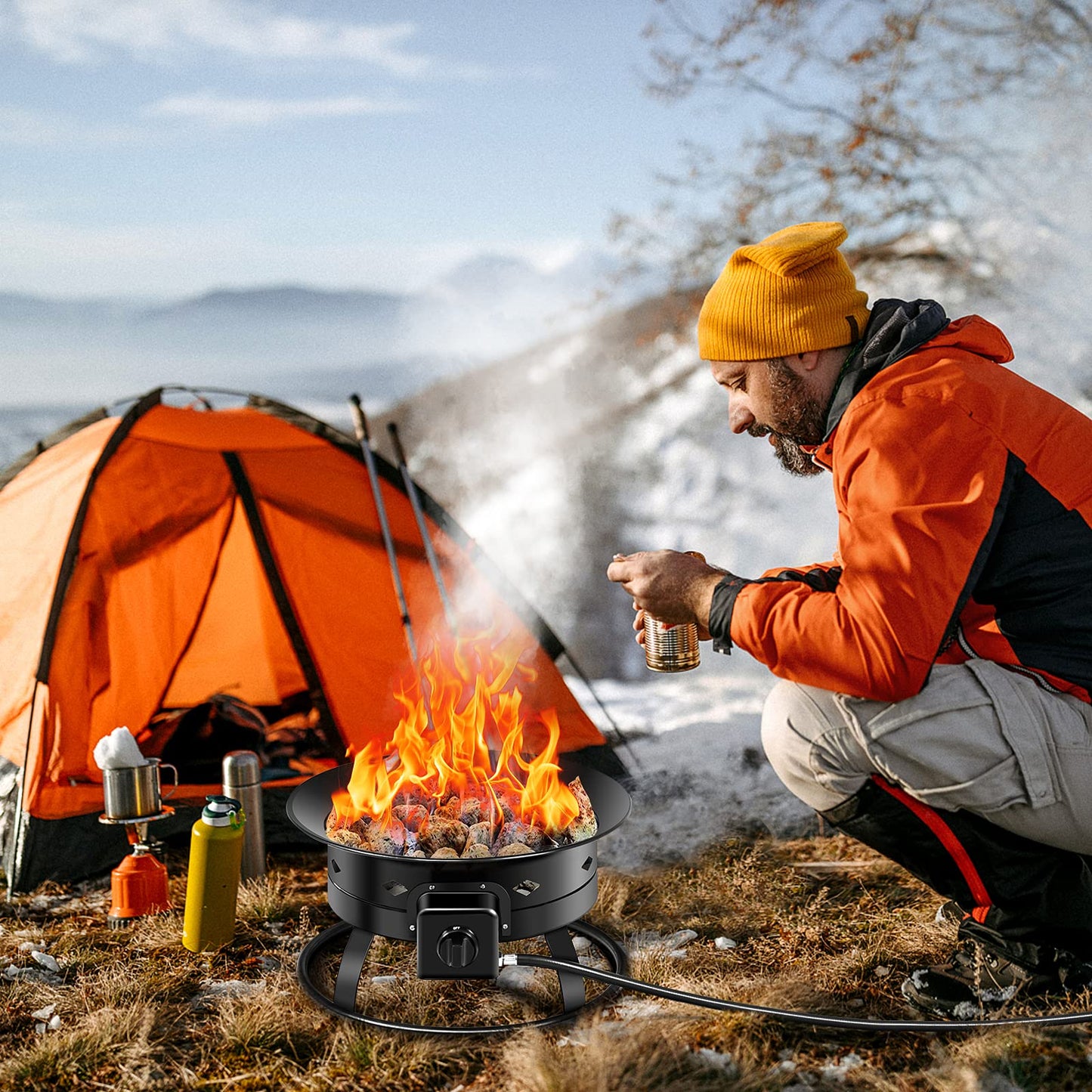 Gas Fire Pit Outdoor Portable Propane Fire Bowl, ARLIME Gas Fire Pit Bowl 19"