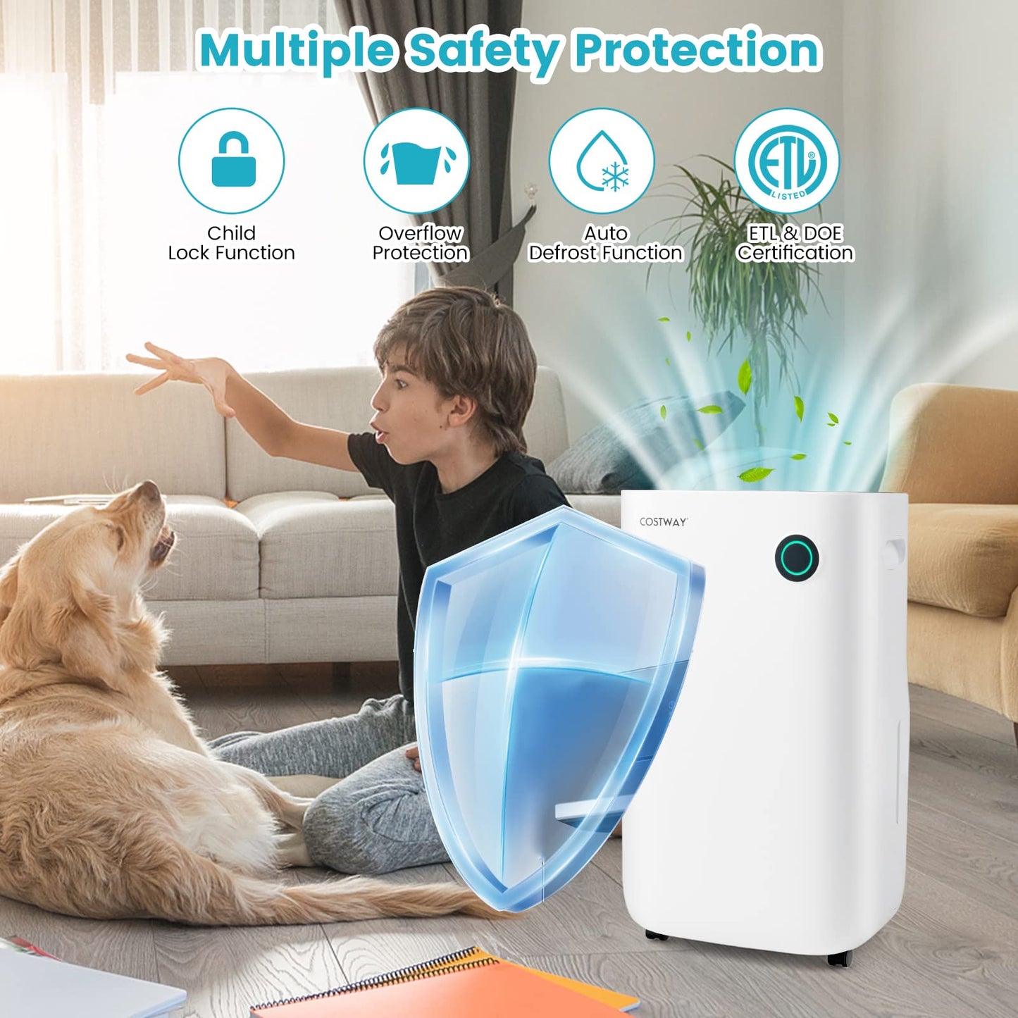 Dehumidifier for Home & Basements, 4500 Sq. Ft Quiet Dehumidifier with 5 Modes, 3-Color Indicator Light