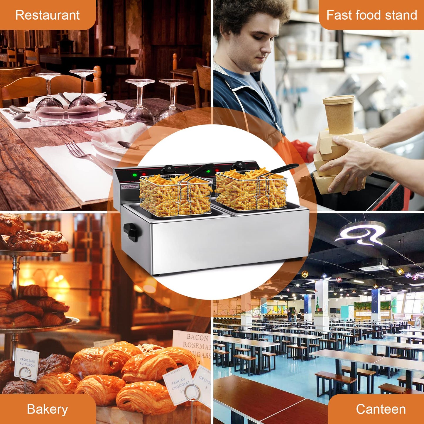 ARLIME Commercial Deep Fryer, 3400W Countertop Electric Fryers w/Basket Large Dual Tank Chicken Chips Fryer 2 x 5.8QT/5.5L