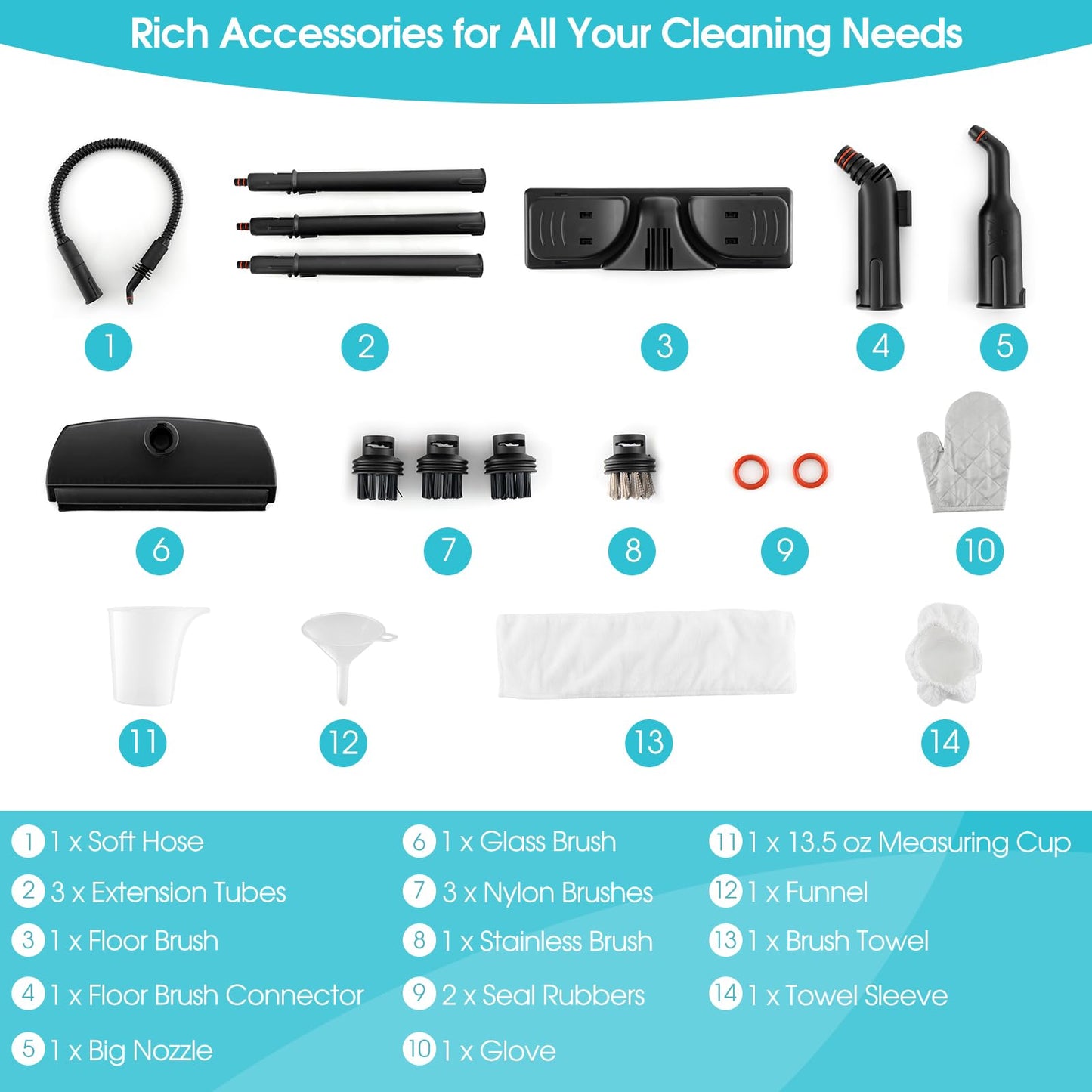 Handheld Steam Cleaner, 1400W Pressurized Steamer with 14-Piece Accessories & Child Lock