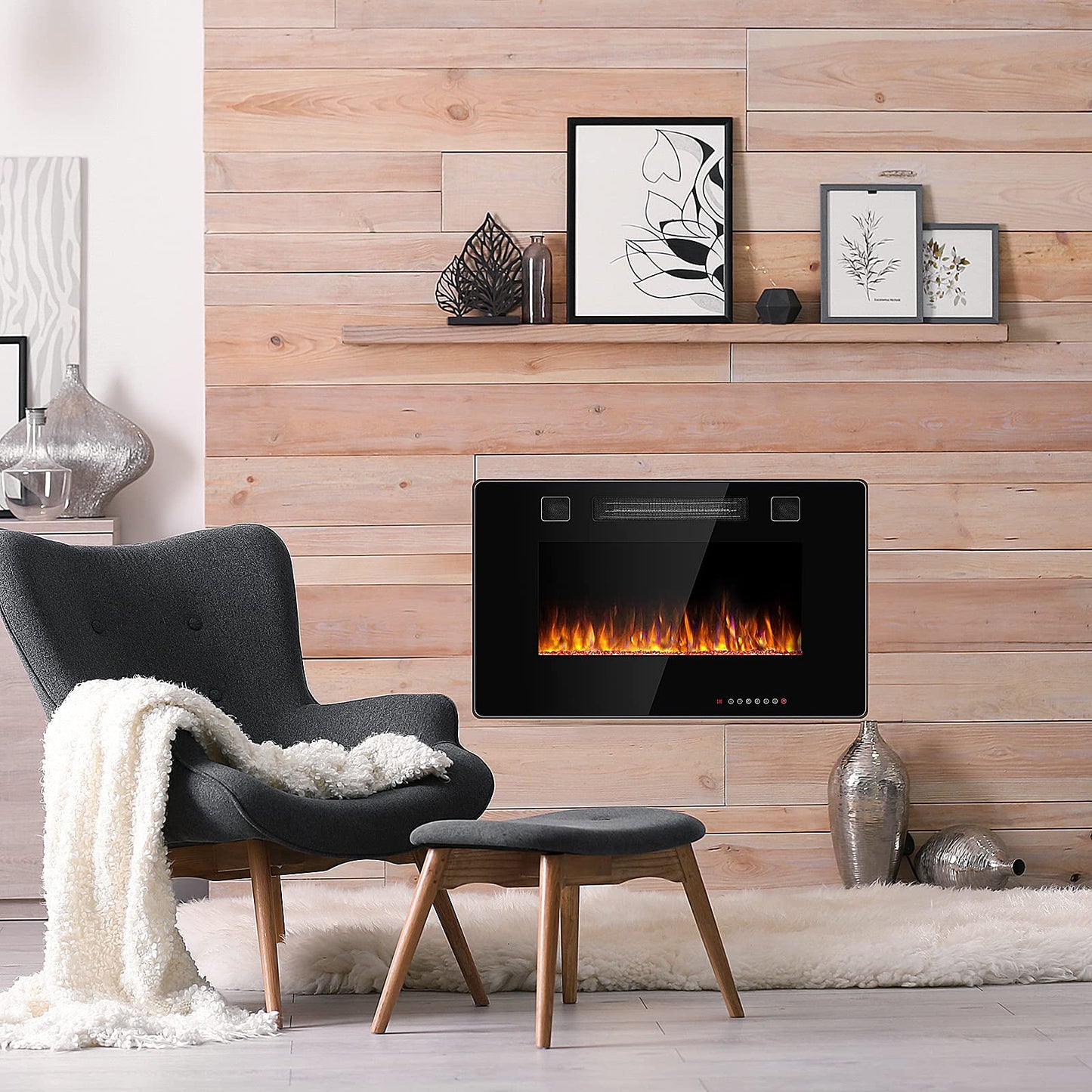 30-Inch Electric Fireplace, 750W/1500W Wall Recessed and Mounted Fireplace Insert with Remote Control