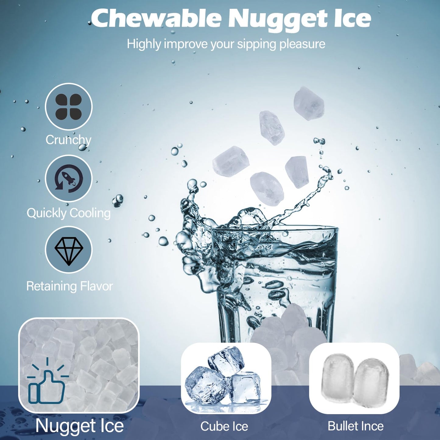 ARLIME Nugget Ice Maker Countertop, 56 lbs/24 H Pepple Chewable Ice Making Machine