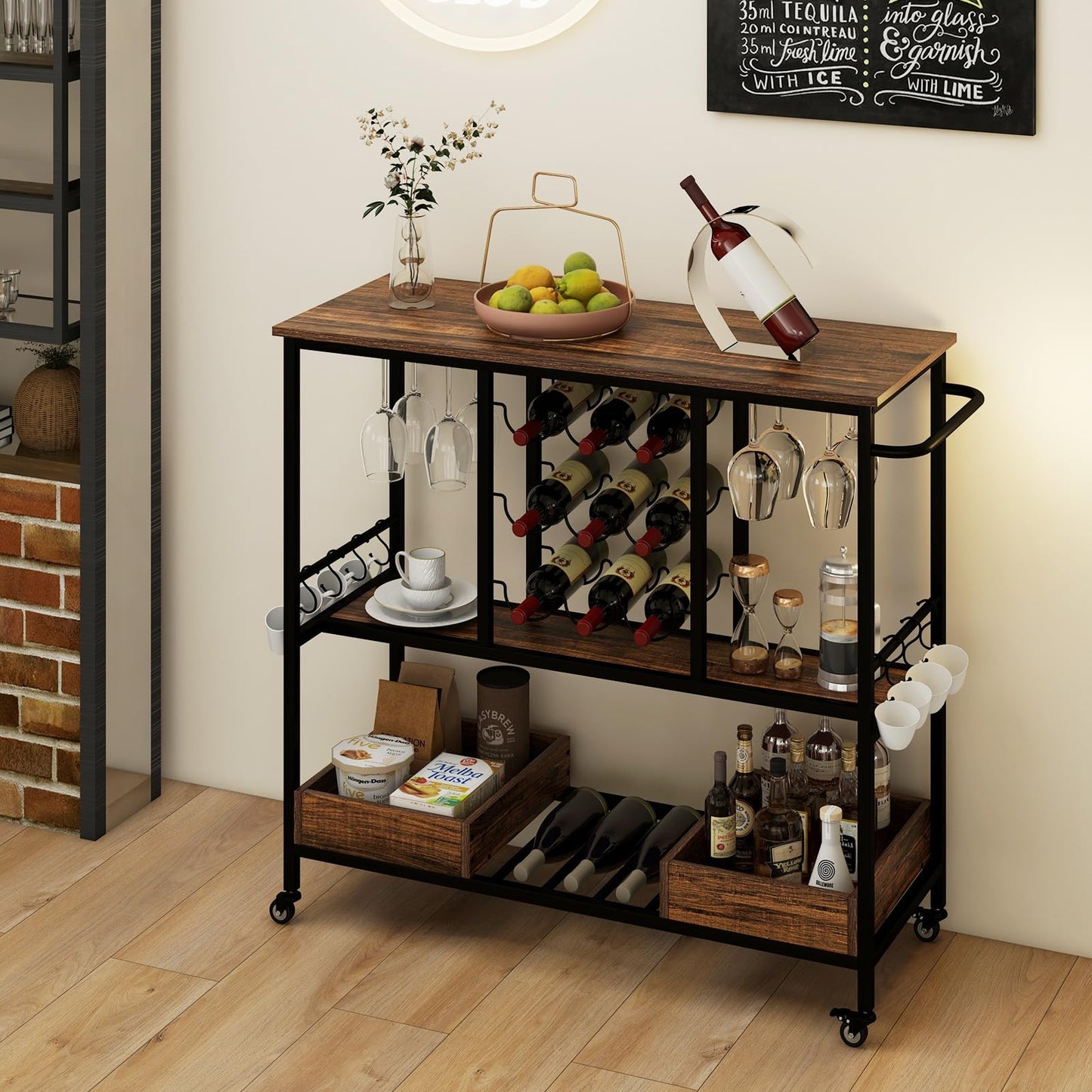 Home Serving Cart Industrial Rolling Beverage Cart