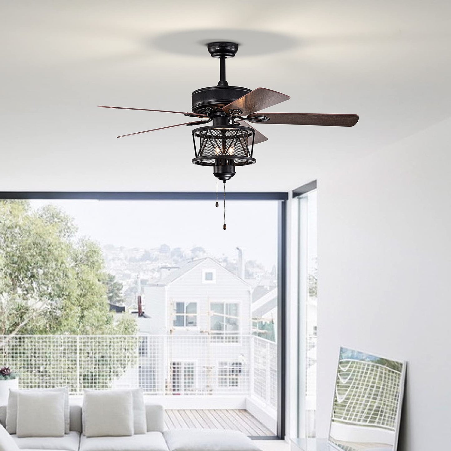 50-Inch Ceiling Fan with Lights, Indoor Ceiling Fan with Pull Chain Control, Mute Motor (Coffee)