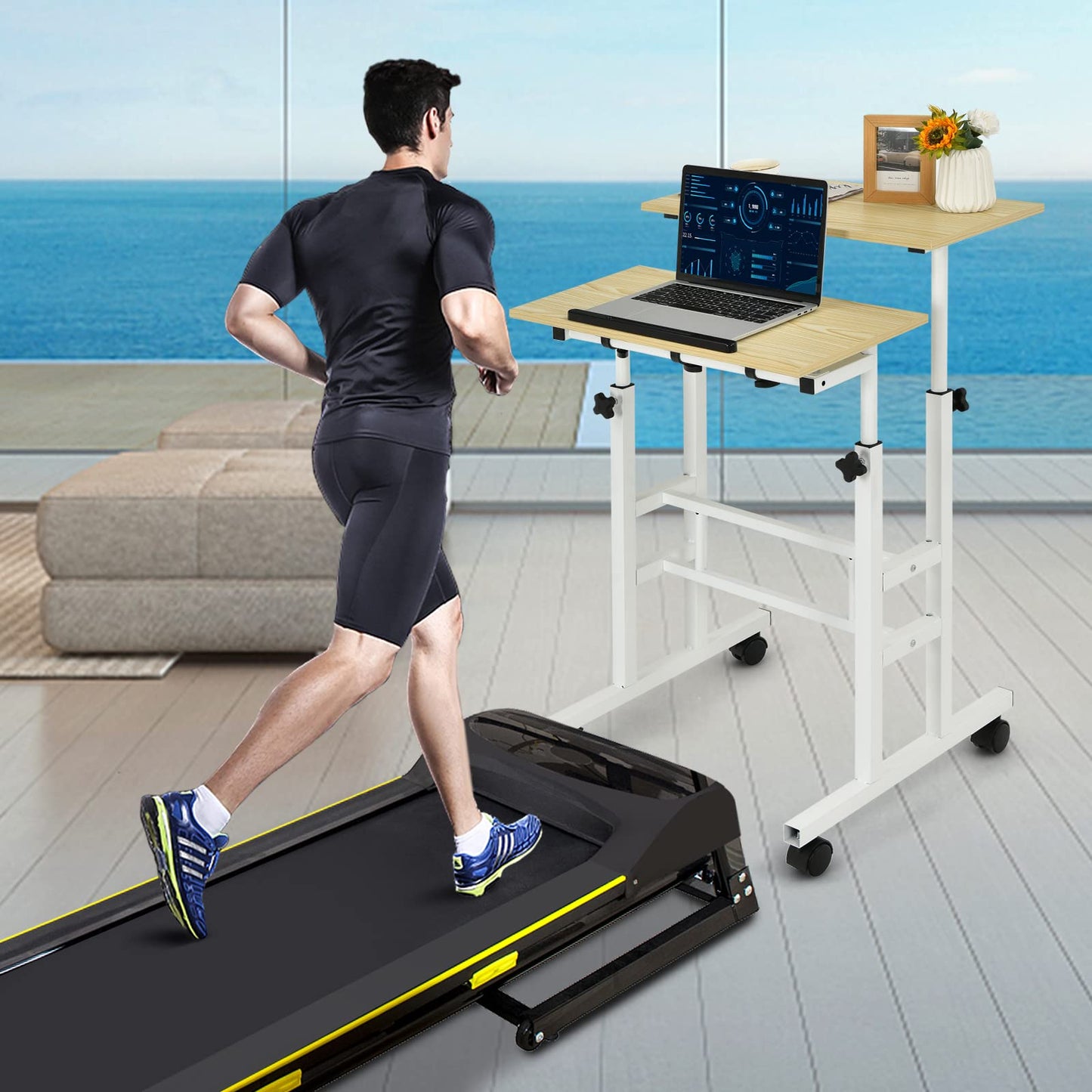 Height Adjustable Rolling Laptop Cart w/Tilting Desktop for Standing or Sitting