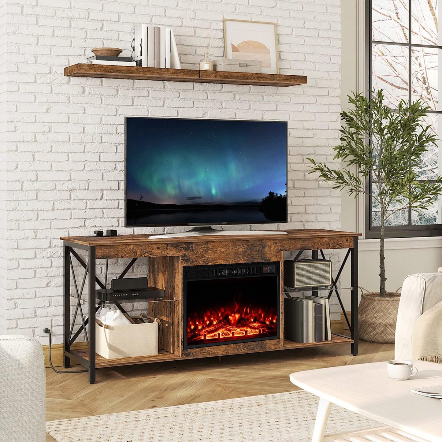 23 Inches Electric Fireplace Insert 750W/1500W Fireplace Heater with Remote Control