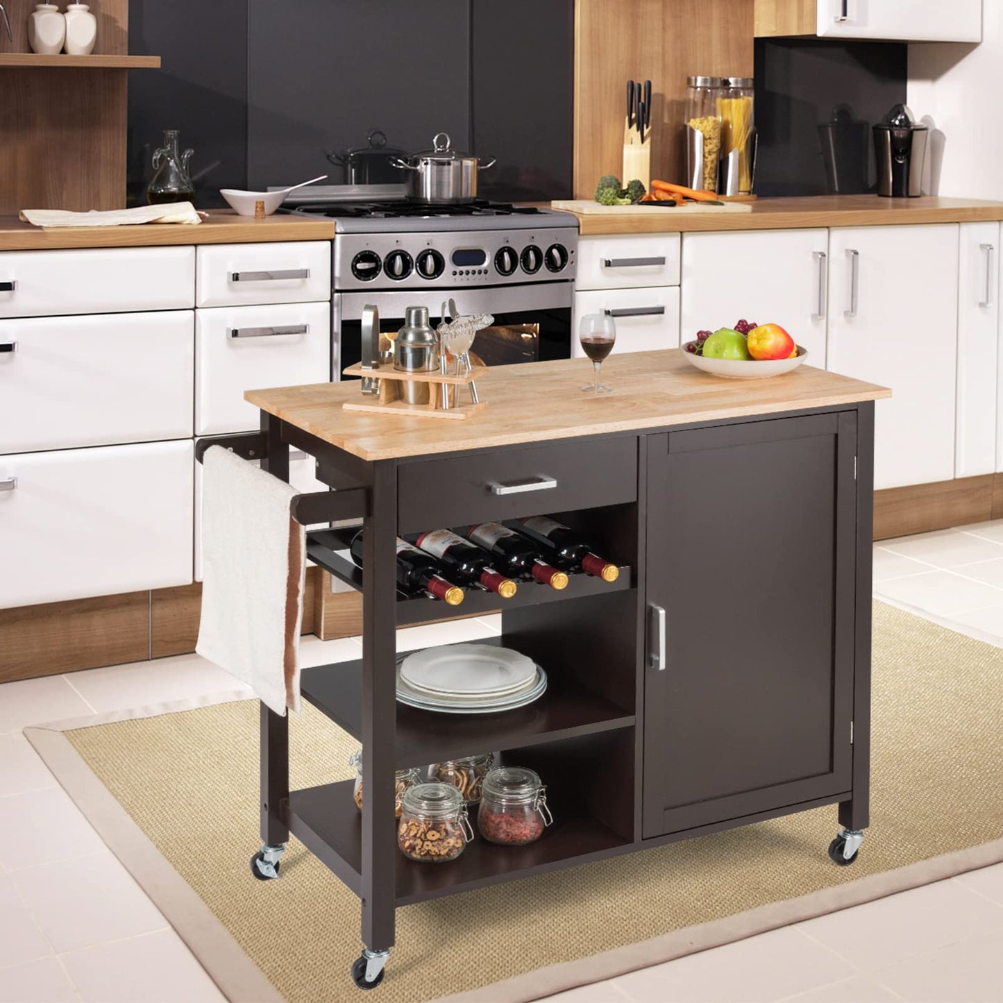 Kitchen Storage Island Cart on Wheels for Dining Room