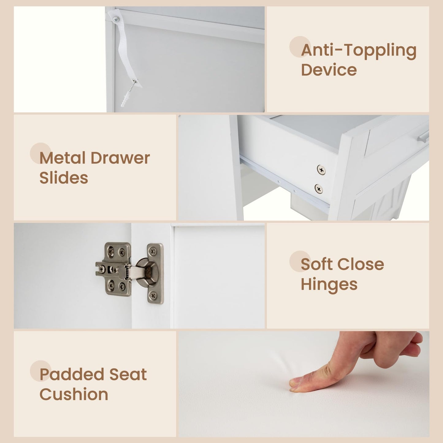 35.5'' Farmhouse Dressing Table with Jewelry Cabinet