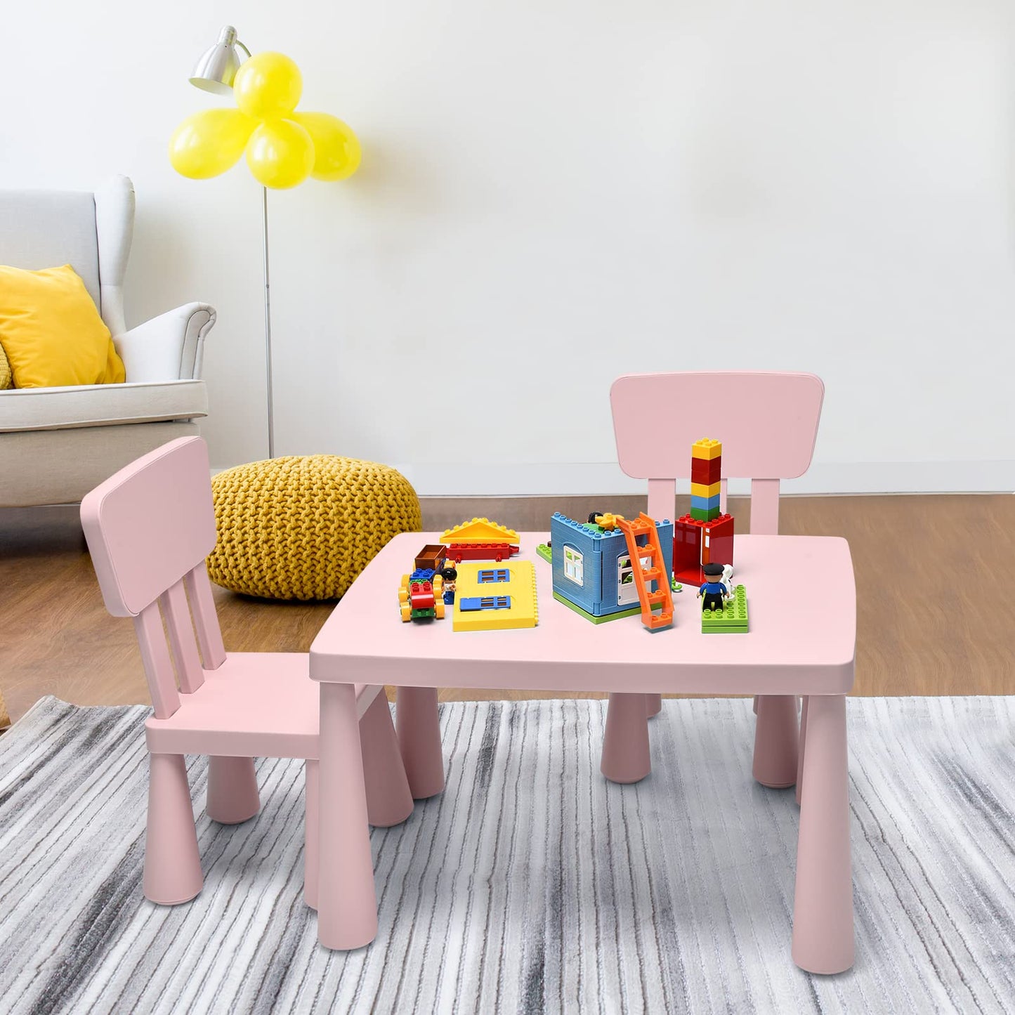 3 Piece Kids Table and Chairs Set for Ages 1-7