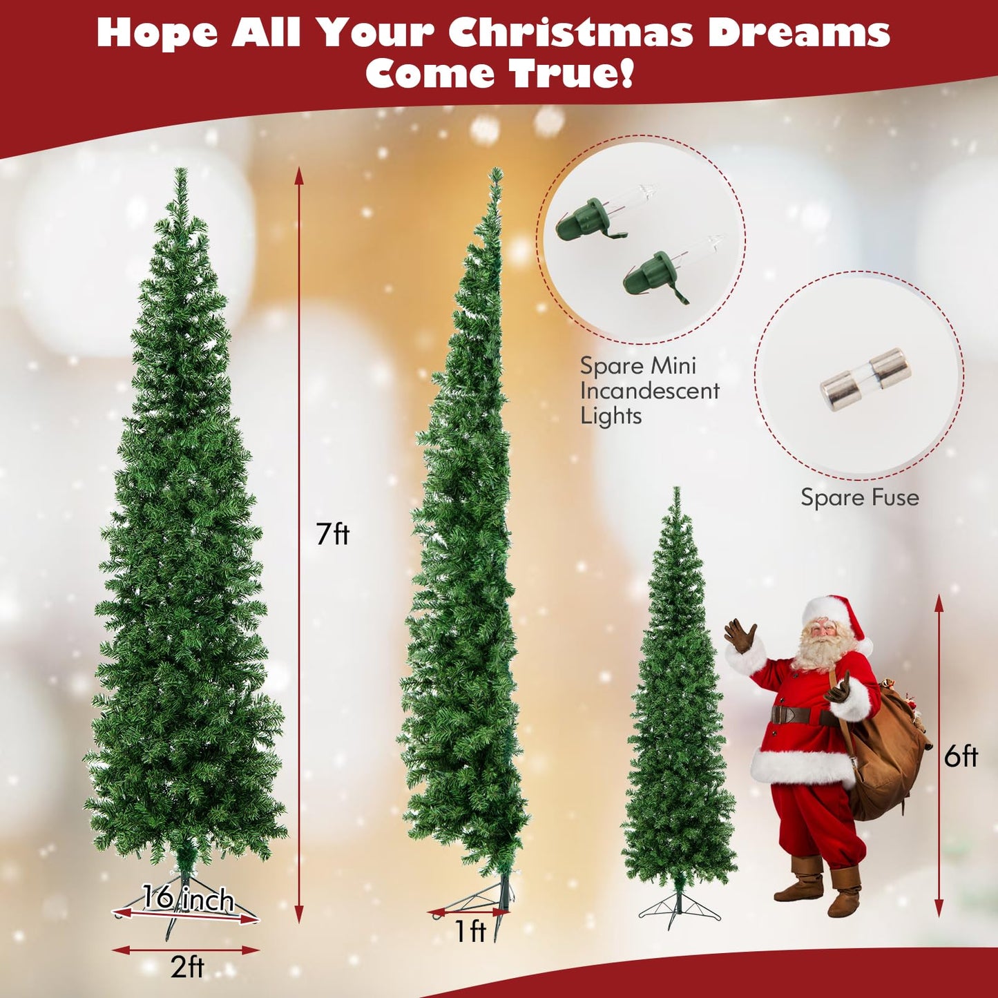 7 Feet Prelit Half-Shape Christmas Tree with 150 Lights