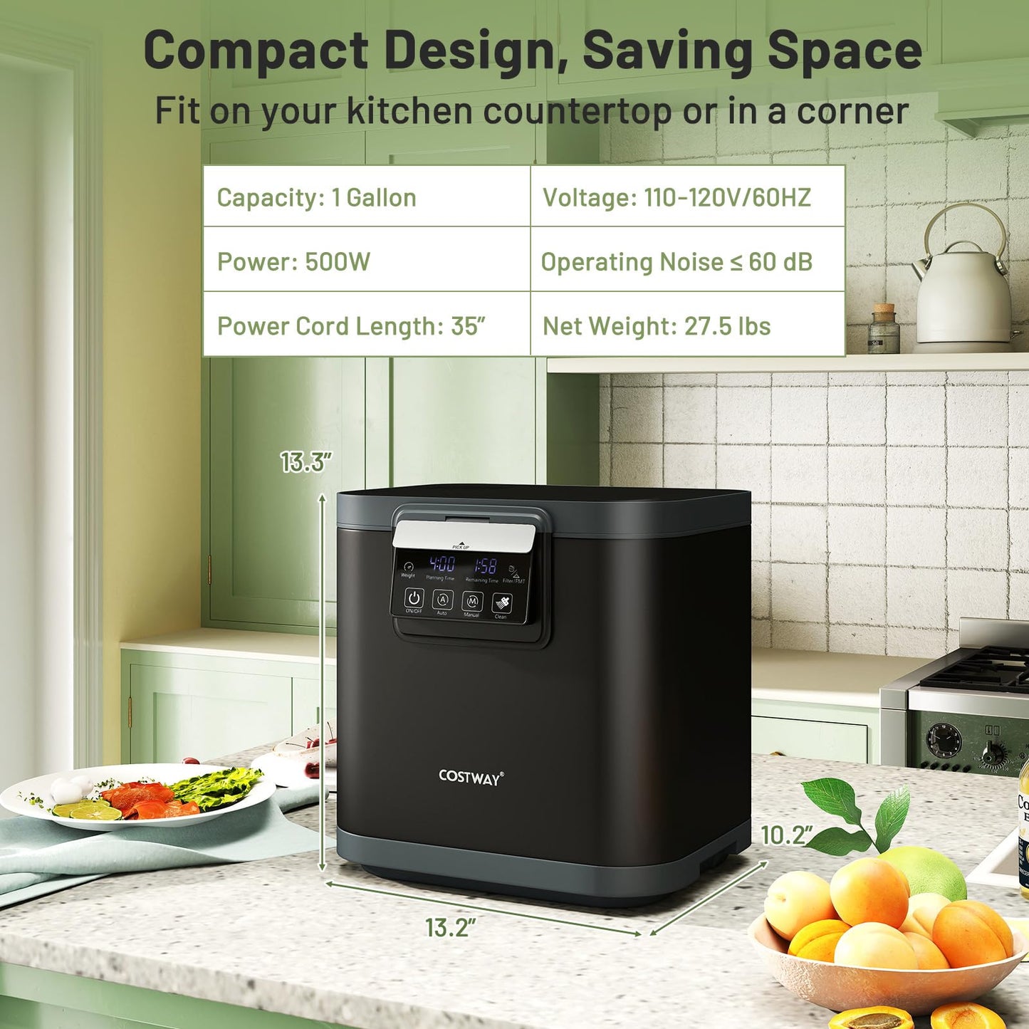 Smart Waste Dispenser Countertop Compost Machine w/Replaceable Filters