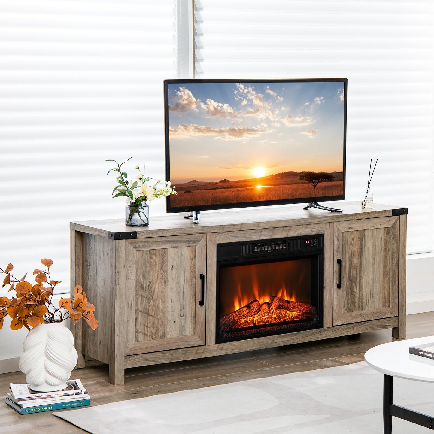 Fireplace TV Stand for TVs up to 70 Inch Farmhouse TV Console with 23β Electric Fireplace Insert
