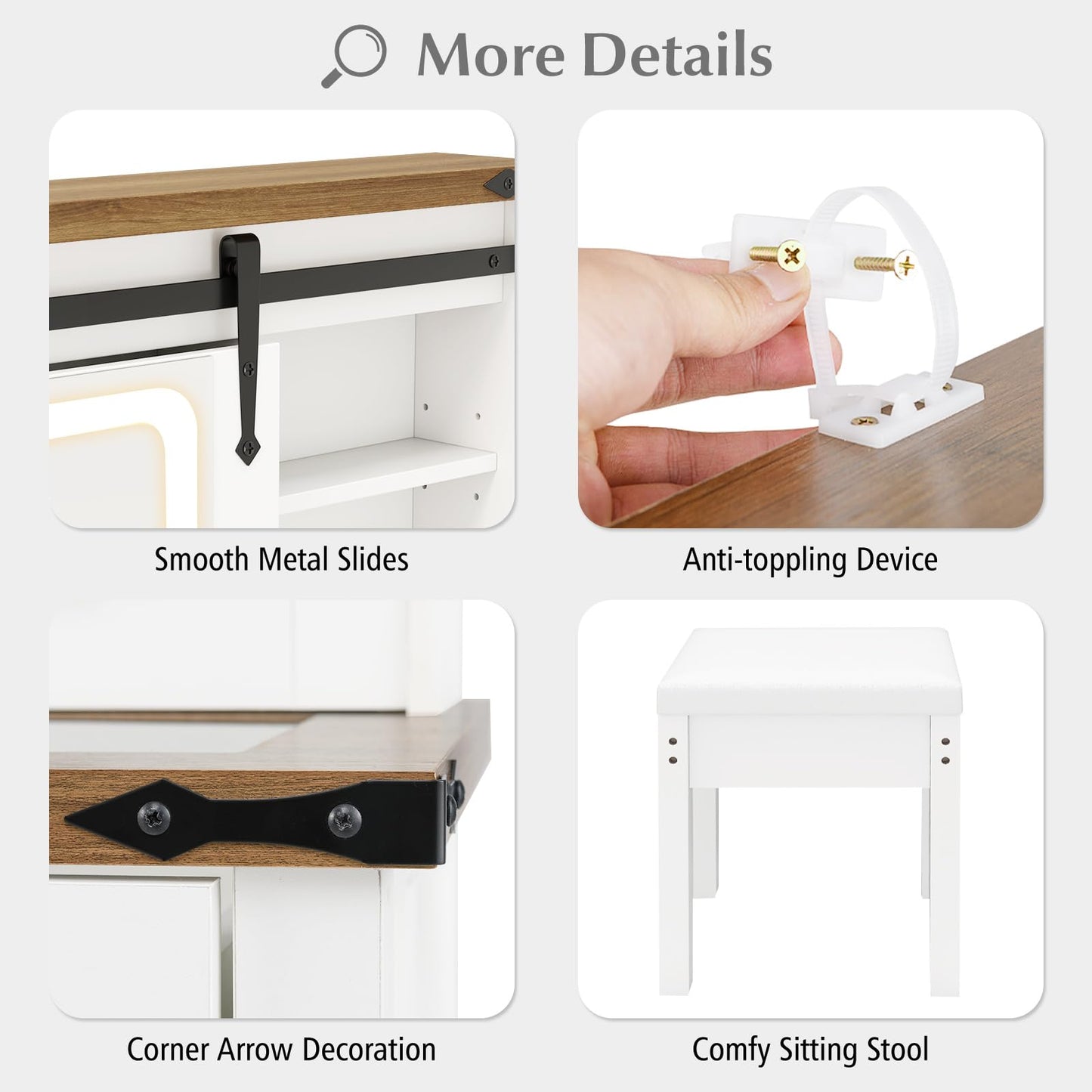 42'' Farmhouse Makeup Table with Sliding Mirror for Women