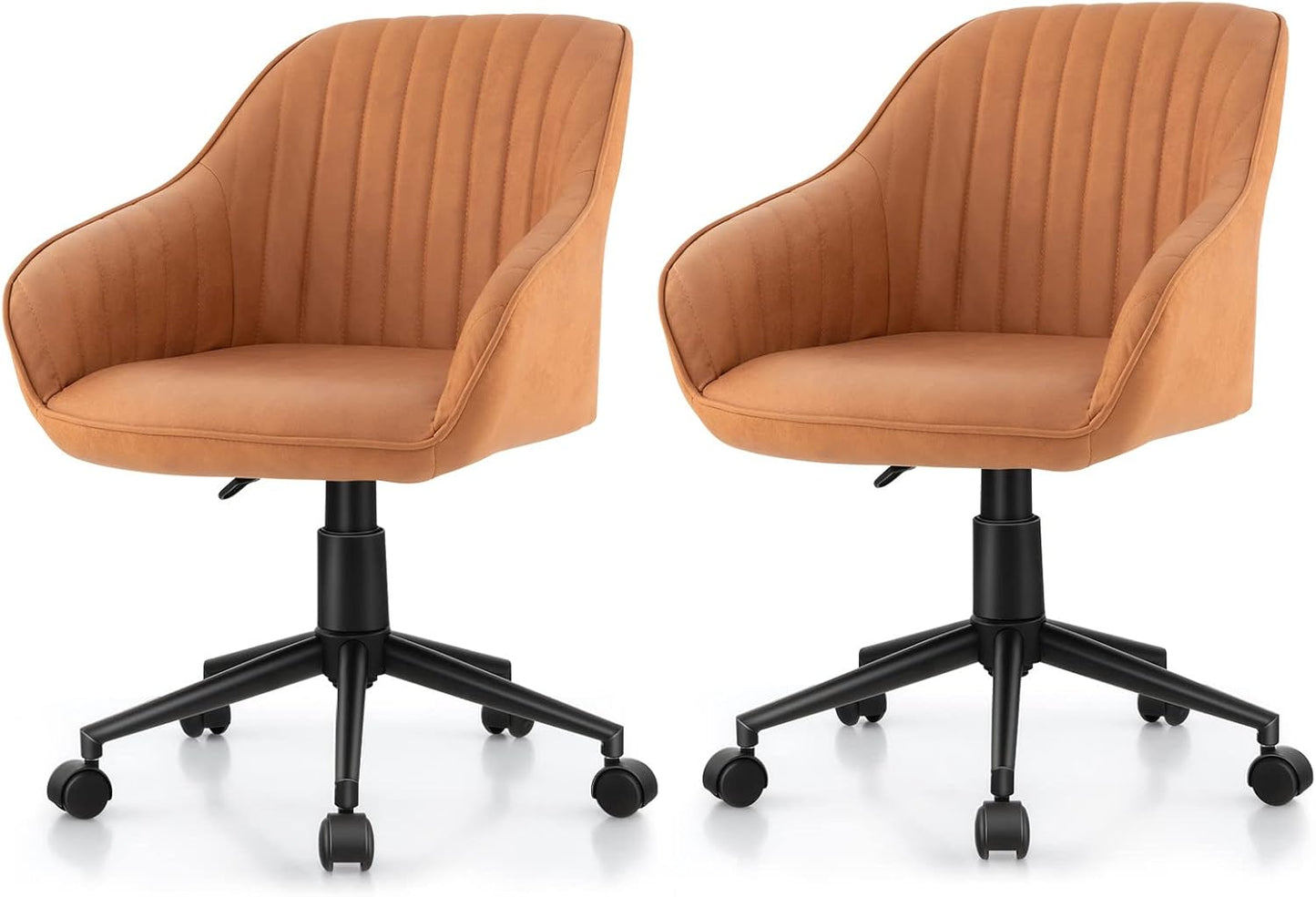 Leather Home Office Chair Adjustable Rolling Leisure Accent Chair with Ergonomic Arms & Backrest