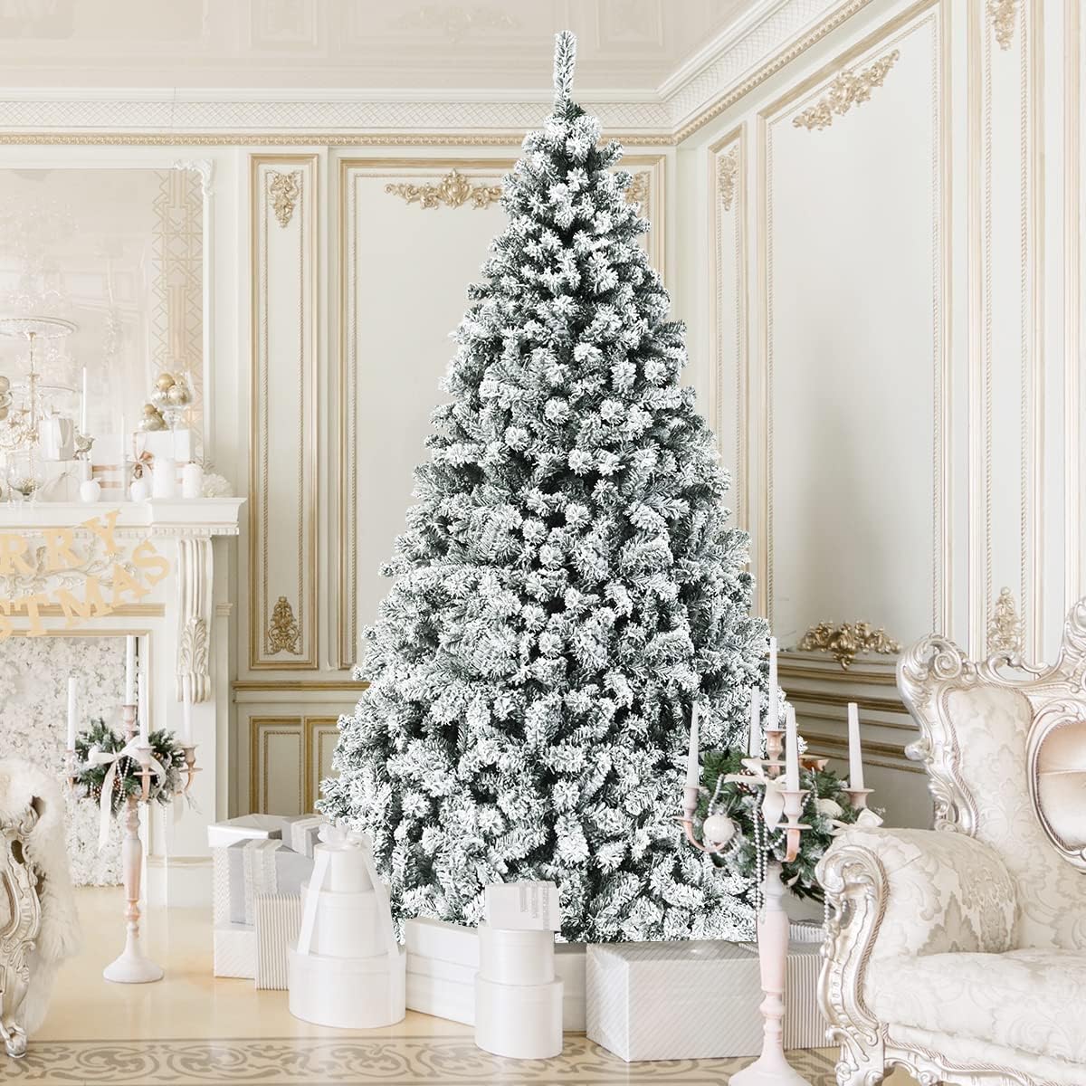 Pre-Lit Premium Snow Flocked Hinged Artificial Christmas Tree