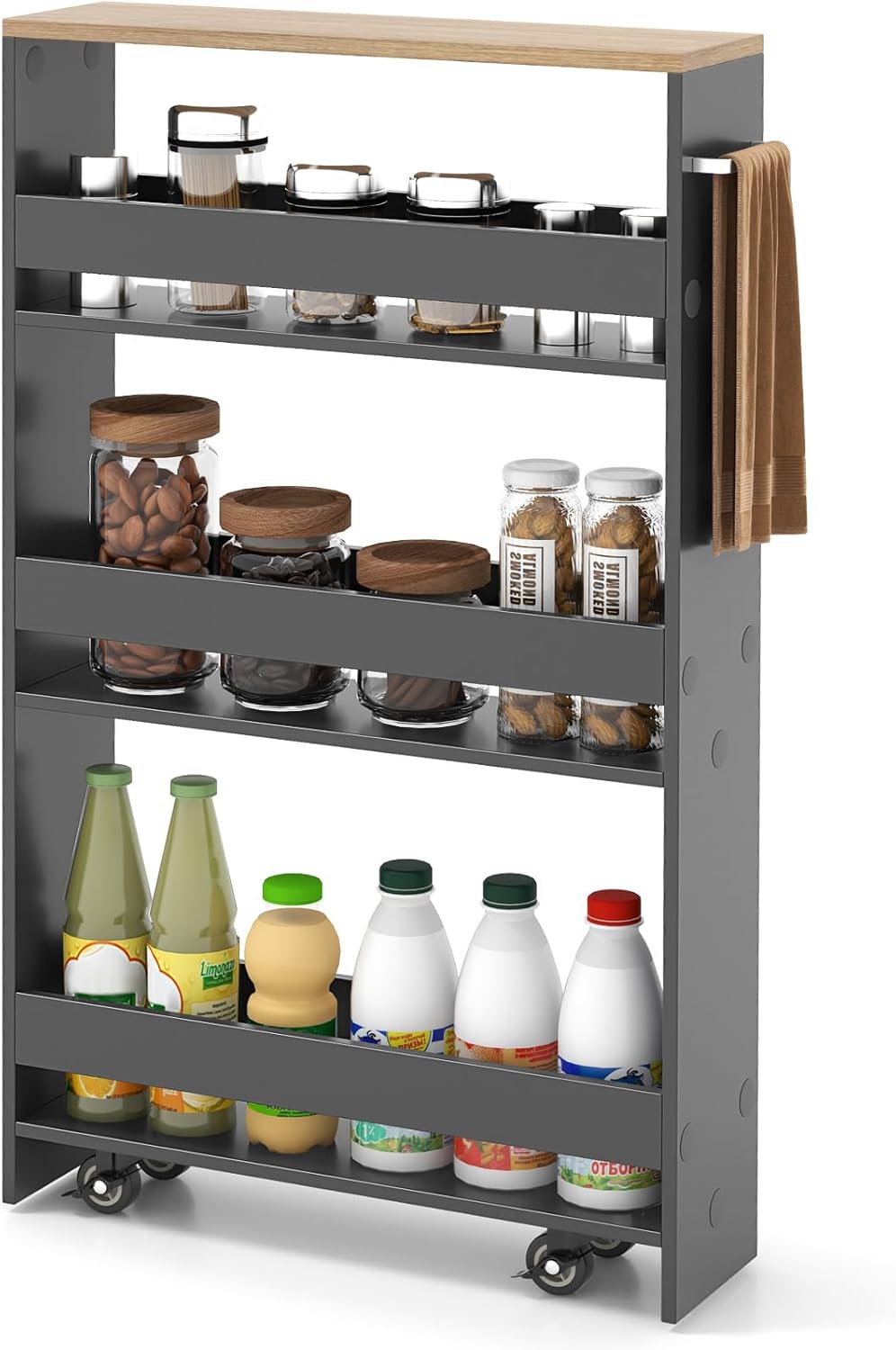 Slim Rolling Storage Cart 4-Tier Rolling Utility Cart with Handle & Wheels