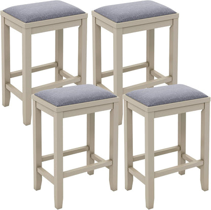 2/4 Pieces 25 Inch Upholstered Bar Stool Set with Solid Rubber Wood Frame and Footrest