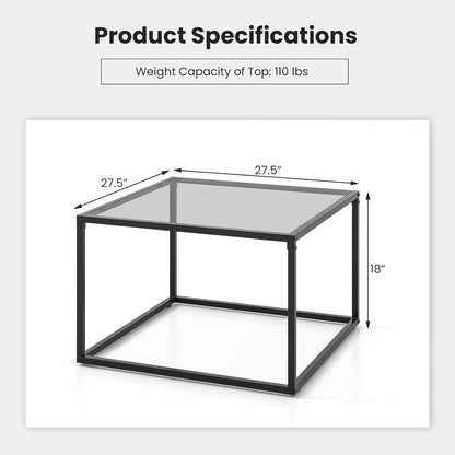 27.5” Square Glass Top Accent Table with Metal Frame