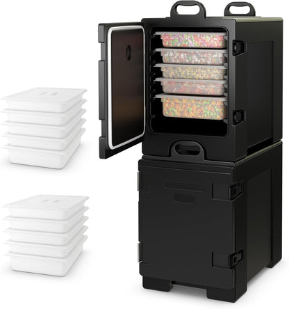 81 QT Hot Box Food Warmer with 5 Full-Size Pans and Handles Double Buckles