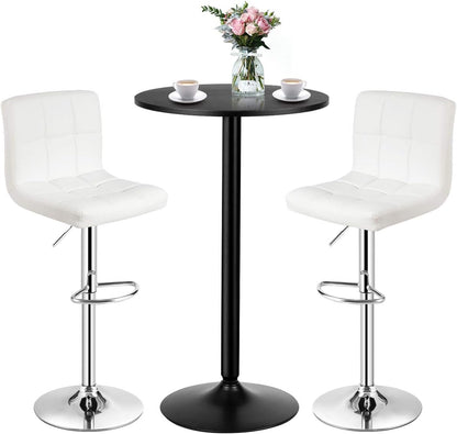 3-Piece Bar Table Set-Round Cocktail Table and PU Leather Adjustable Swivel Chairs