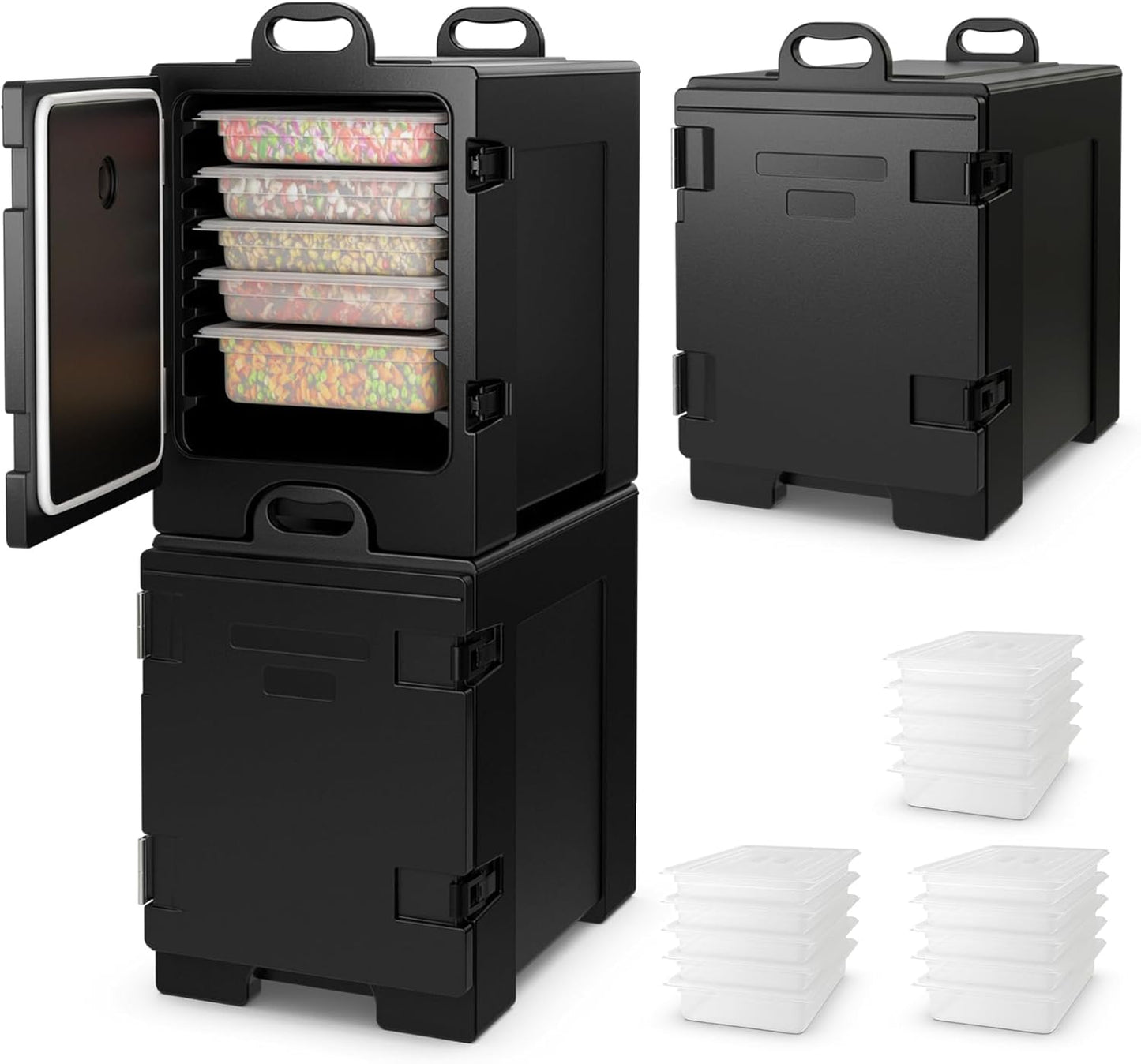 81 QT Hot Box Food Warmer with 5 Full-Size Pans and Handles Double Buckles