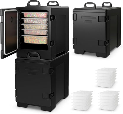 81 QT Hot Box Food Warmer with 5 Full-Size Pans and Handles Double Buckles