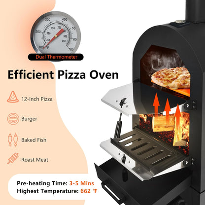 Portable Outdoor Pizza Oven with Pizza Stone and Waterproof Cover