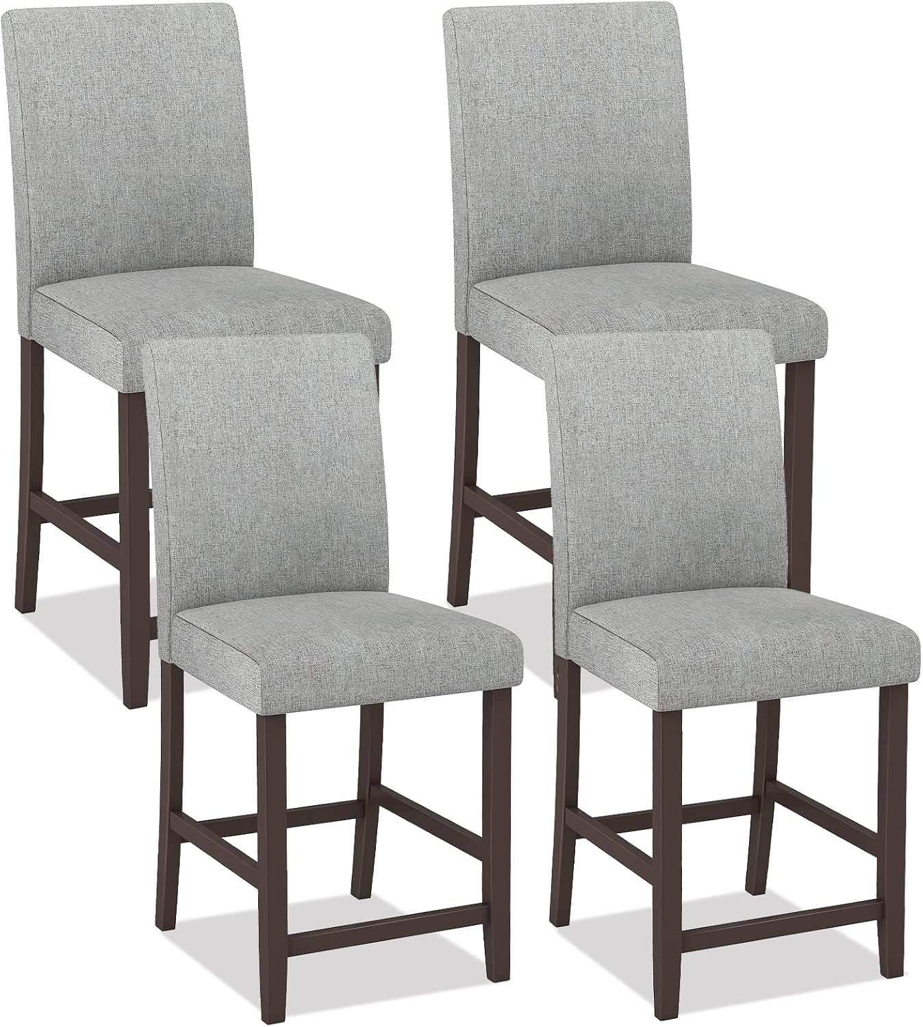 Bar Stools Set of 2/4 Counter Height Bar Stools with Rubber Wood Legs & Ergonomic Back