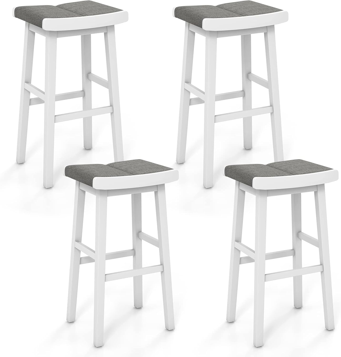 31.5-inch Counter Height Bar Stools Set of 2/4 Backless Vanity Chair for Makeup with Rubber Wood Frame