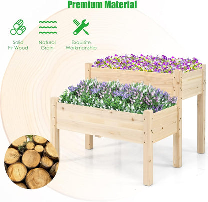 2-Tier Wooden Elevated Planter Box Stand with Legs for Vegetables Flowers Herbs