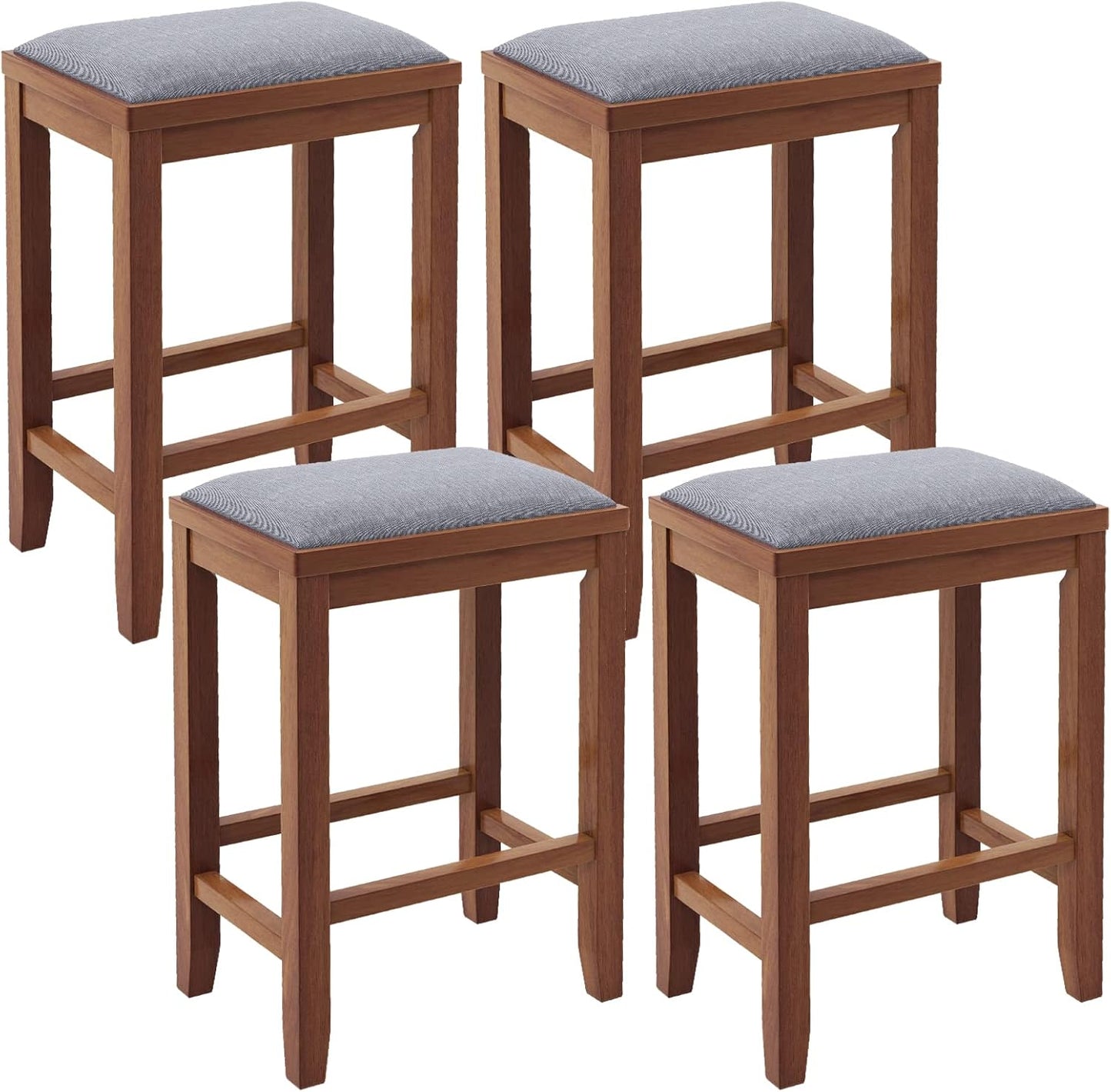 2/4 Pieces 25 Inch Upholstered Bar Stool Set with Solid Rubber Wood Frame and Footrest
