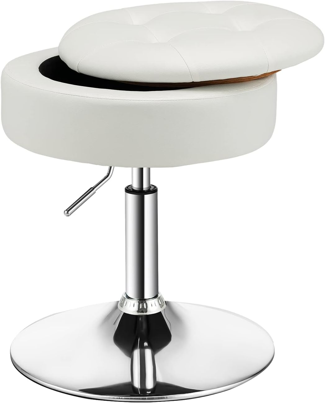 Adjustable Swivel Vanity Stool 360° Swivel 20"-26" Height Adjustable Tufted Round PU Leather Ottoman with Storage