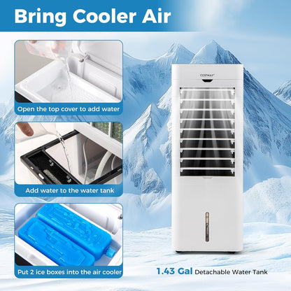 Evaporative Air Cooler and Heater with 3 Modes 3 Speeds and 2 Ice Boxes-White