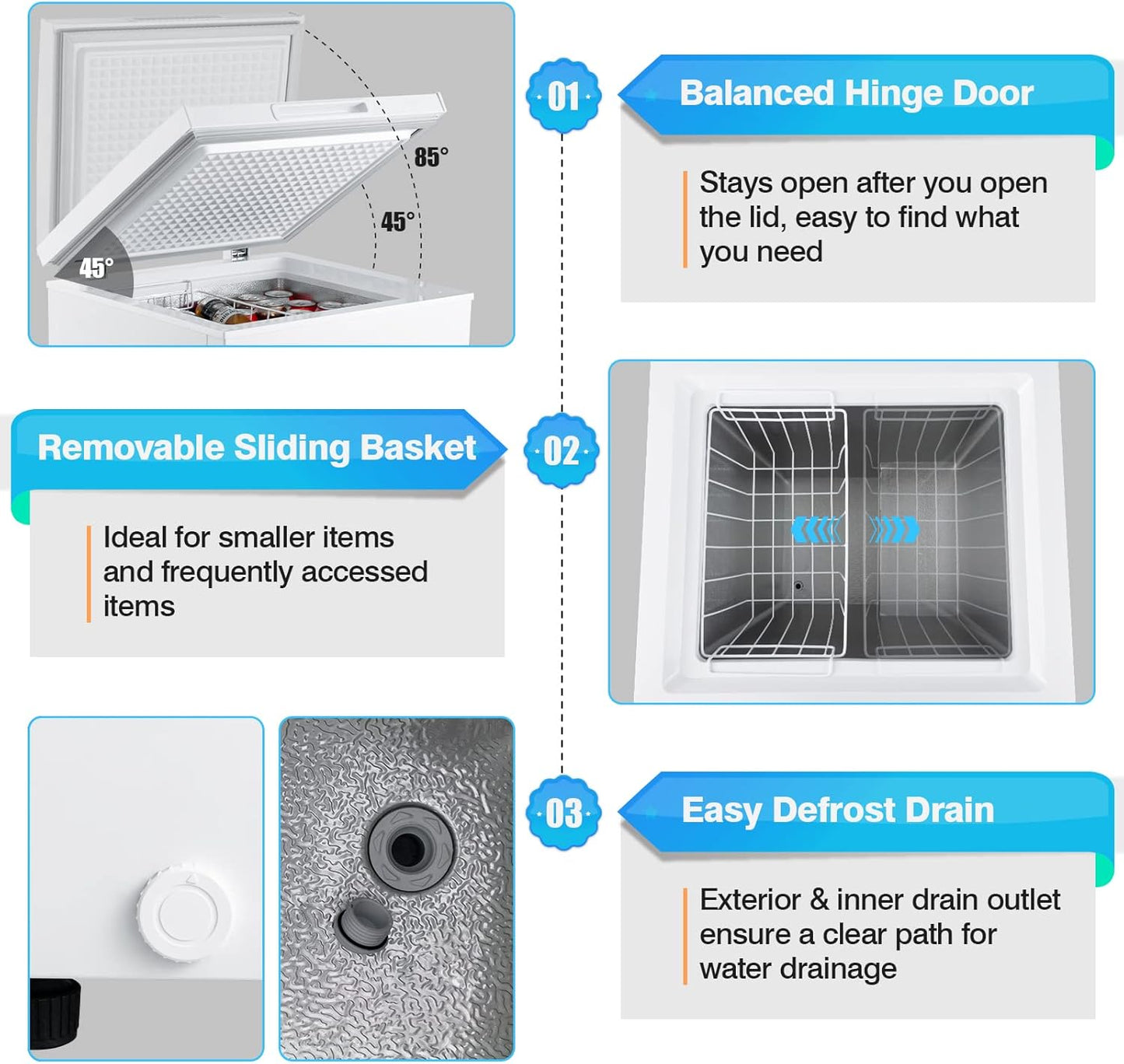 ARLIME Chest Freezer 3.5 Cu.ft Quiet Small Deep Freezer with Top Open Door & Removable Basket