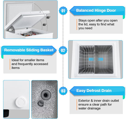 ARLIME Chest Freezer 3.5 Cu.ft Quiet Small Deep Freezer with Top Open Door & Removable Basket