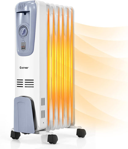 Oil Filled Radiator Heater, 1500W Portable Space Heater with Adjustable Thermostat, 3 Heat Setting