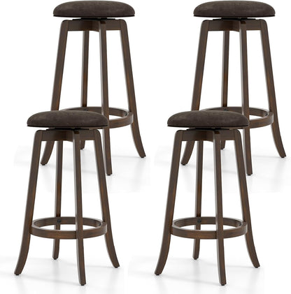 29-Inch Swivel Bar Stools Set of 2/4 Upholstered Barstools w/PU Leather Seat & Solid Rubber Wood Legs