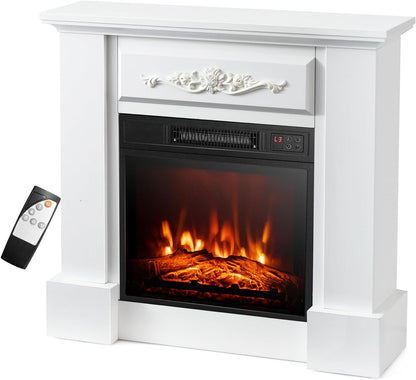 32-inch Electric Fireplace with Mantel, 1400W Freestanding Fireplace Heater with Remote Control