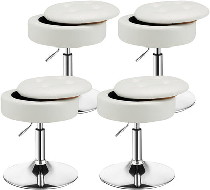 Adjustable Swivel Vanity Stool 360° Swivel 20"-26" Height Adjustable Tufted Round PU Leather Ottoman with Storage