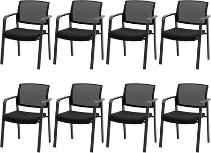 Office Guest Stacking Chairs with Mesh Backrest Armrest and Upholstered Seat
