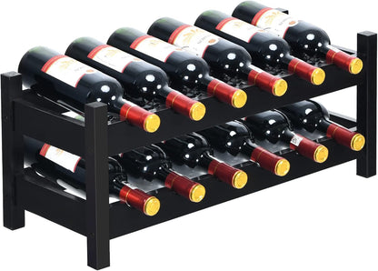 2-Tier 12 Bottles Bamboo Storage Shelf  Wine Rack