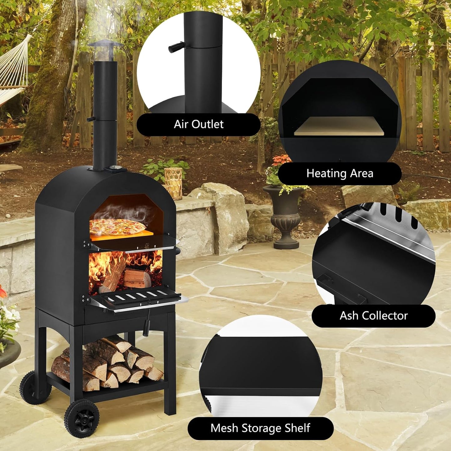 Portable Outdoor Pizza Oven with Pizza Stone and Waterproof Cover