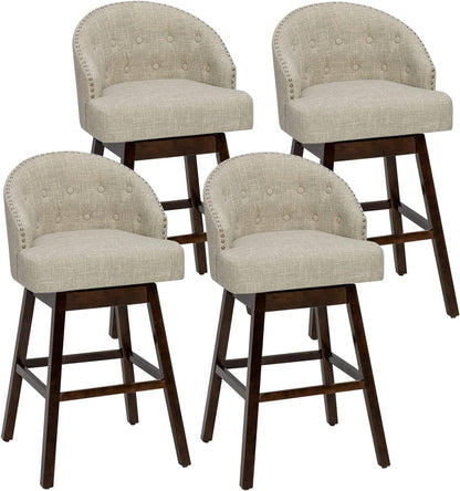 31" Bar Stools Set of 2 Swivel Bar Stools with Rubber Wood Legs & Padded Back