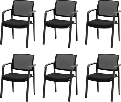 Office Guest Stacking Chairs with Mesh Backrest Armrest and Upholstered Seat